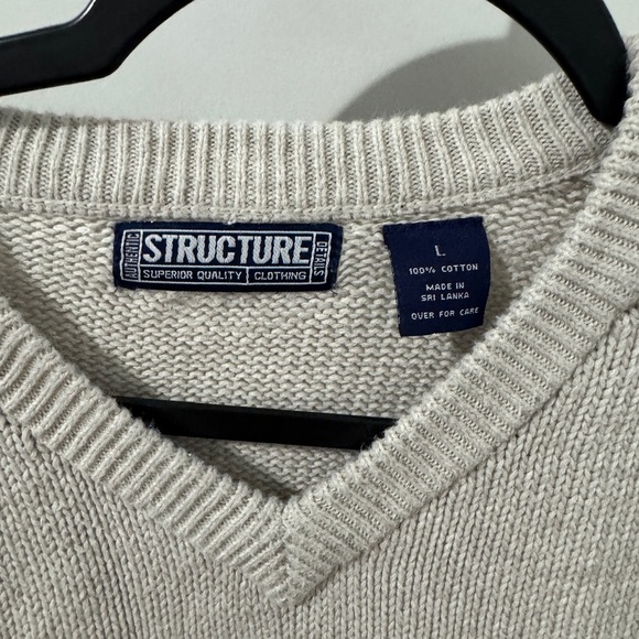 Structure Cream V-Neck Sweater Ribbed Knit SIZE -L - Picture 5 of 8